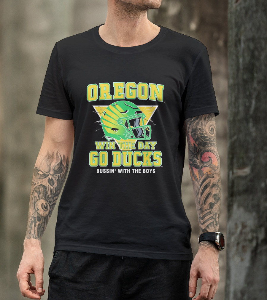 Oregon Win The Day Go Ducks Bussin' With The Boys Football Helmet T-Shirt