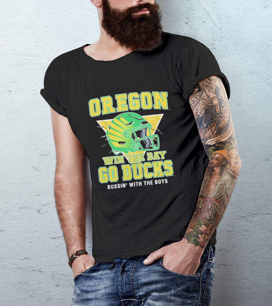 Oregon Win The Day Go Ducks Bussin' With The Boys Football Helmet T-Shirt