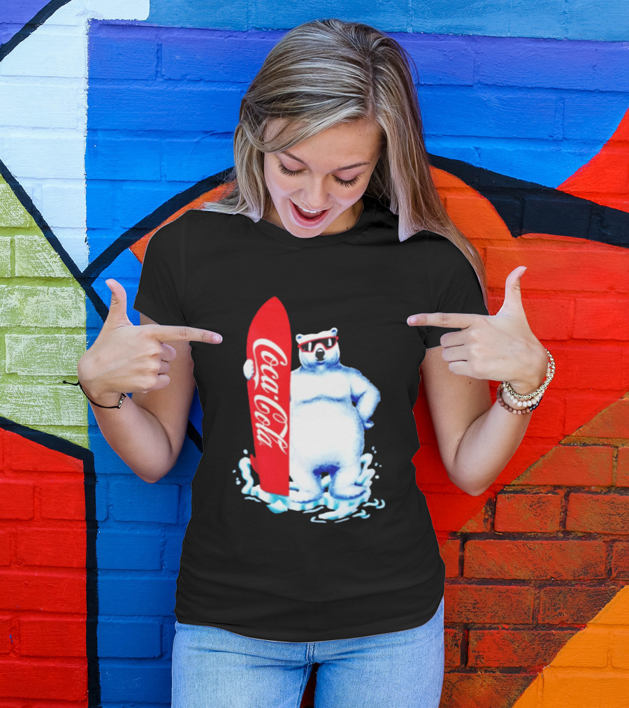 1995 Coca Cola Polar Bear Surfboard Sunglasses T-Shirt