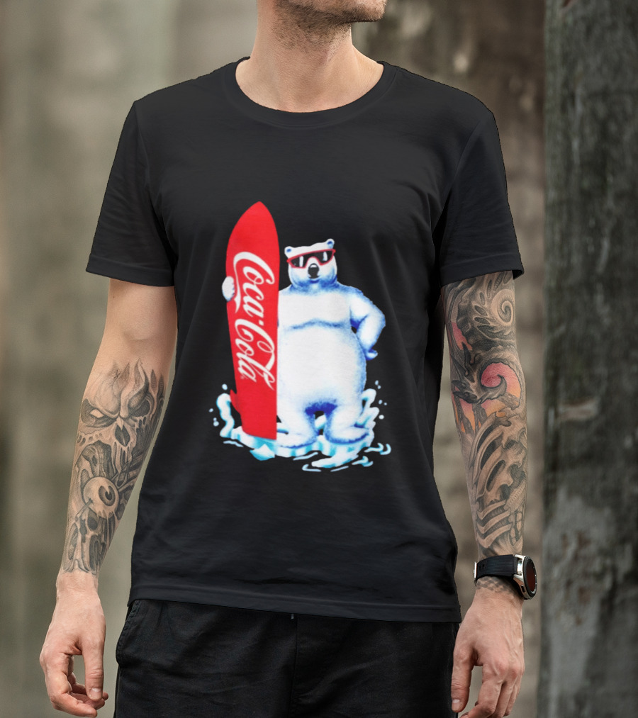 1995 Coca Cola Polar Bear Surfboard Sunglasses T-Shirt