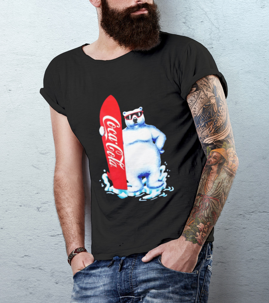 1995 Coca Cola Polar Bear Surfboard Sunglasses T-Shirt