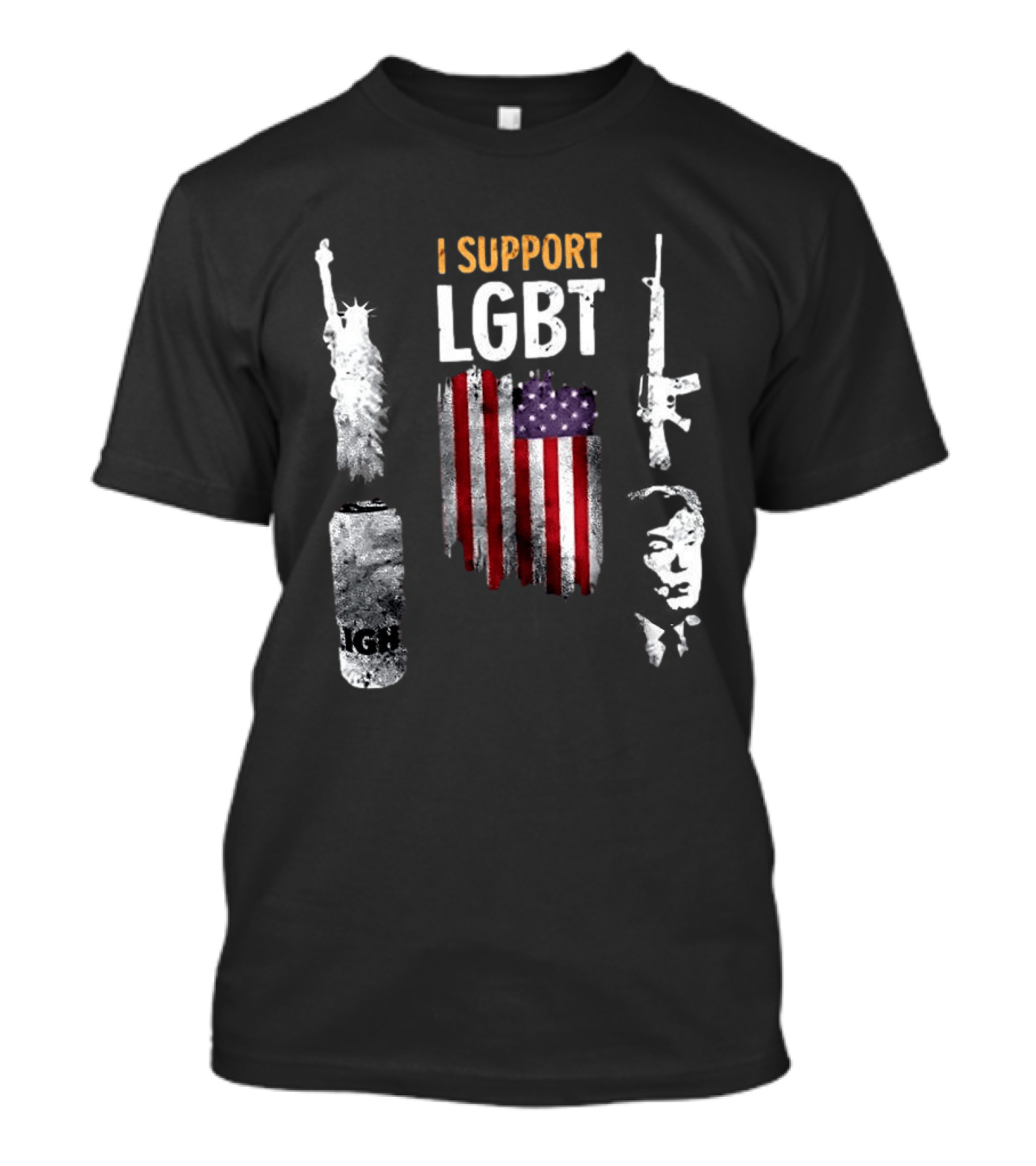 I Support LGBT Liberty Guns Beer Trump USA Flag Sarcastic T-Shirt