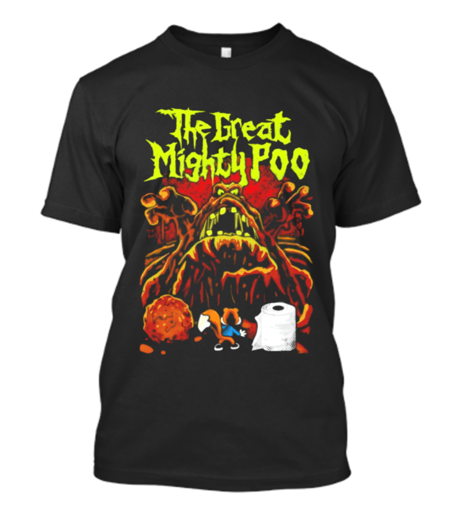 The Great Mighty Poo Animated Character With Toilet Paper And Cookie T-Shirt