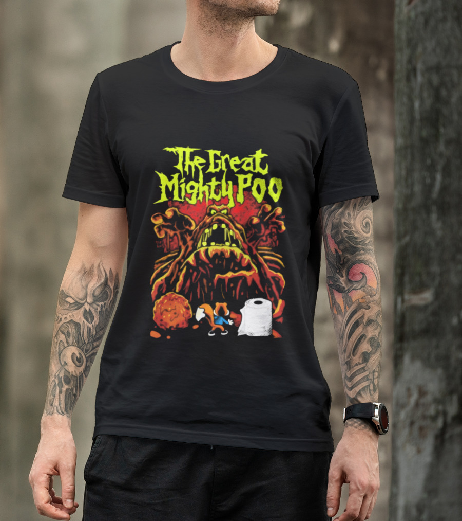 The Great Mighty Poo Animated Character With Toilet Paper And Cookie T-Shirt