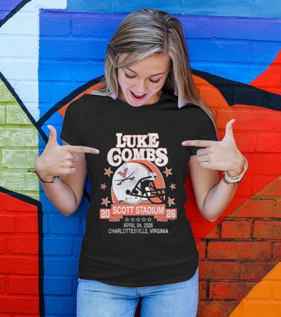 Luke Combs 2026 Scott Stadium Charlottesville Virginia April 04 Event With Helmet Stars T-Shirt