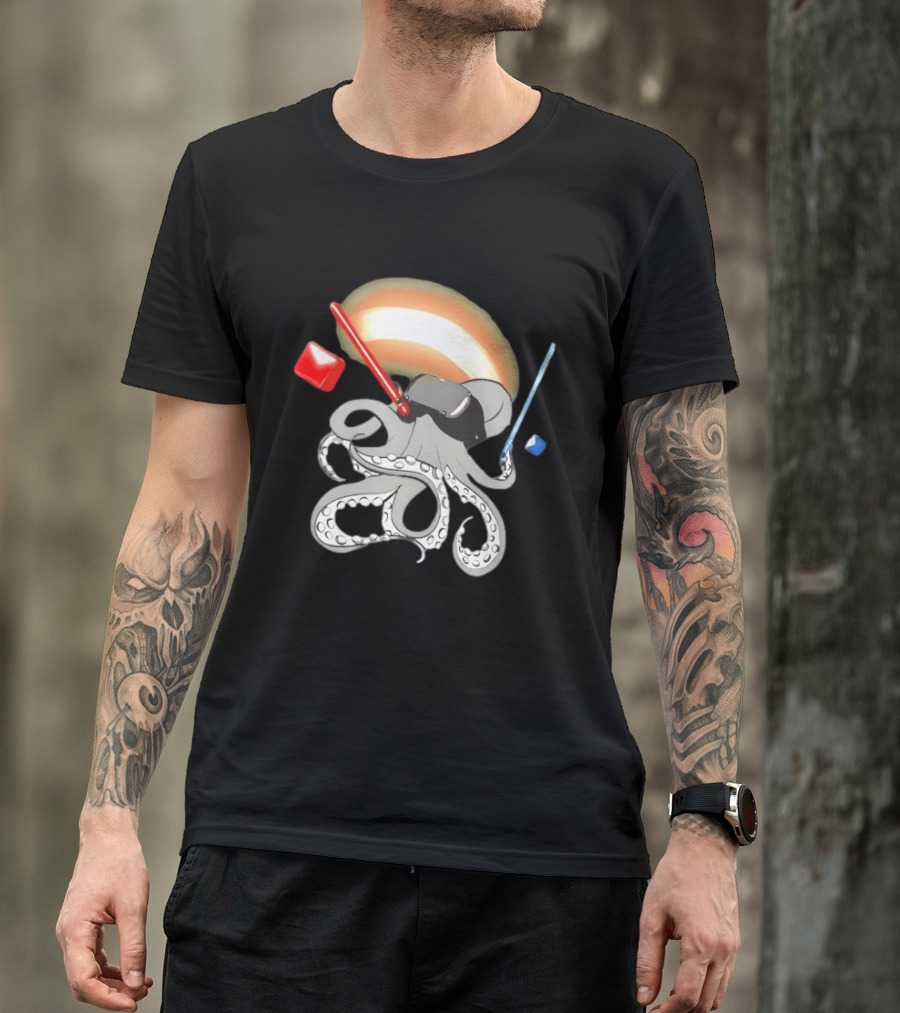 VR Headset Octopus With Red Blue Lightsabers T-Shirt