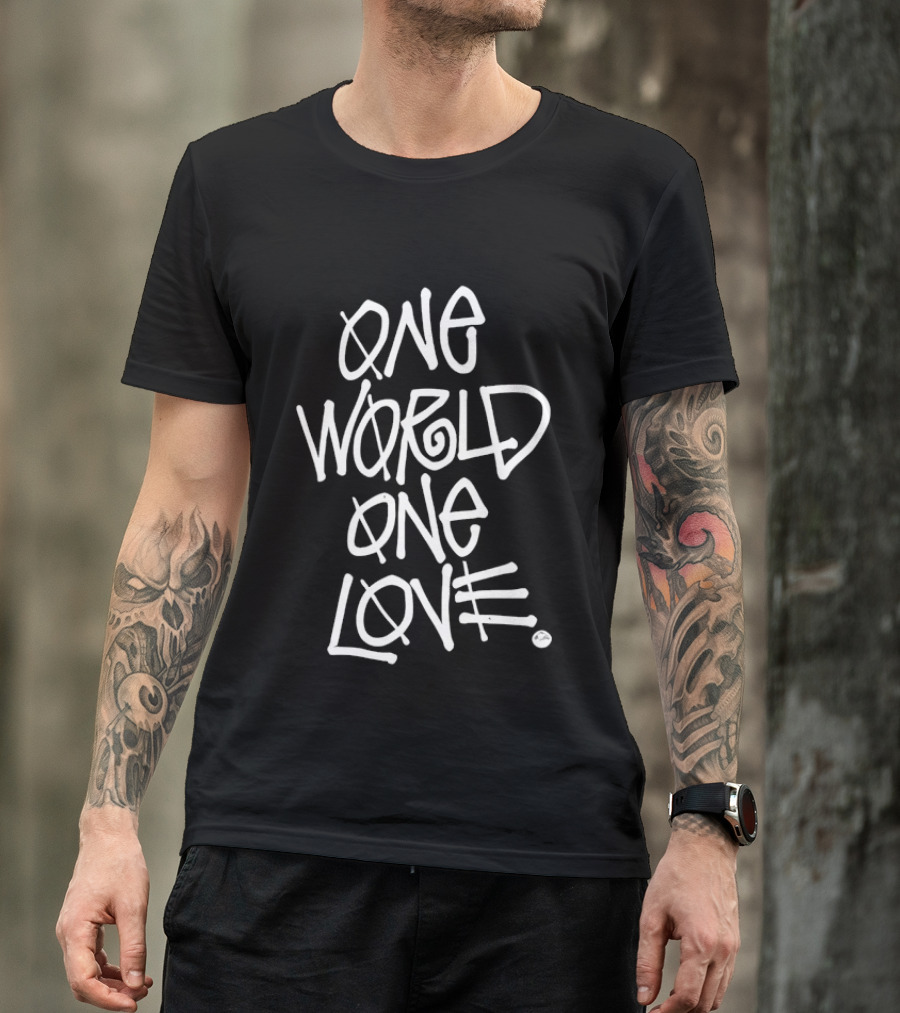 One World One Love Graffiti Style Message T-Shirt