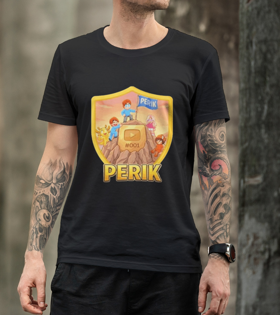 Perik 3 Års Black 001 Shield Badge YouTube Button Cartoon Characters T-Shirt
