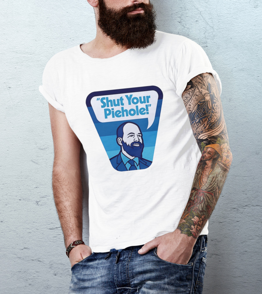Shut Your Piehole Speech Bubble Blue Suit Beard T-Shirt