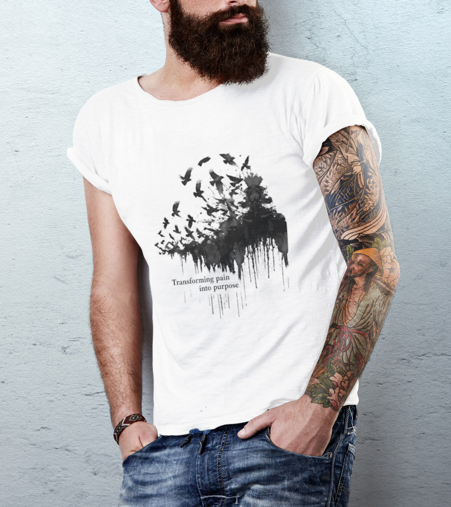 Transforming Pain Into Purpose Motivational Tree Art With Birds In Flight Symbolizing Growth And Healing T-Shirt