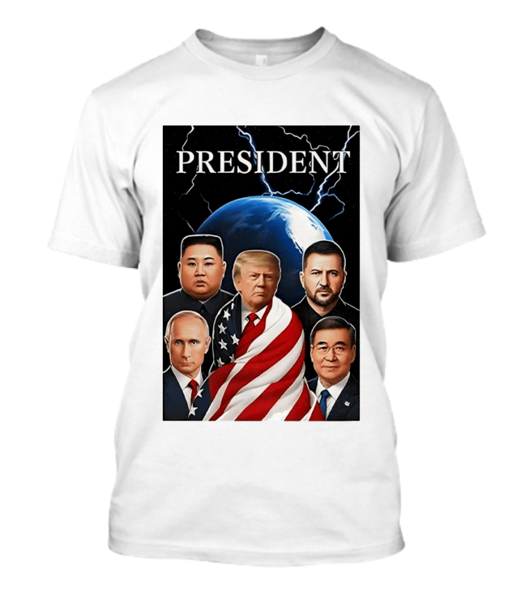 Presidents Trump Putin Zelenskyy Kim Jong Un Xi Jinping Global Leaders Earth Lightning T-Shirt