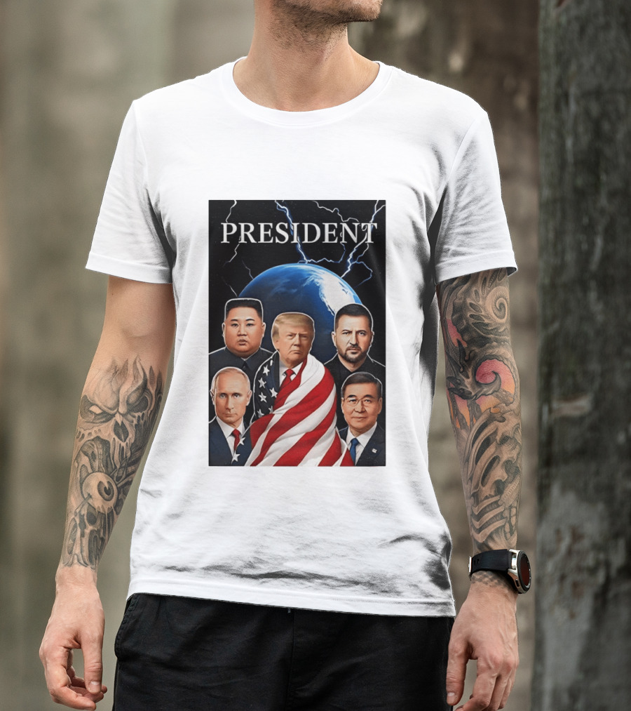 Presidents Trump Putin Zelenskyy Kim Jong Un Xi Jinping Global Leaders Earth Lightning T-Shirt