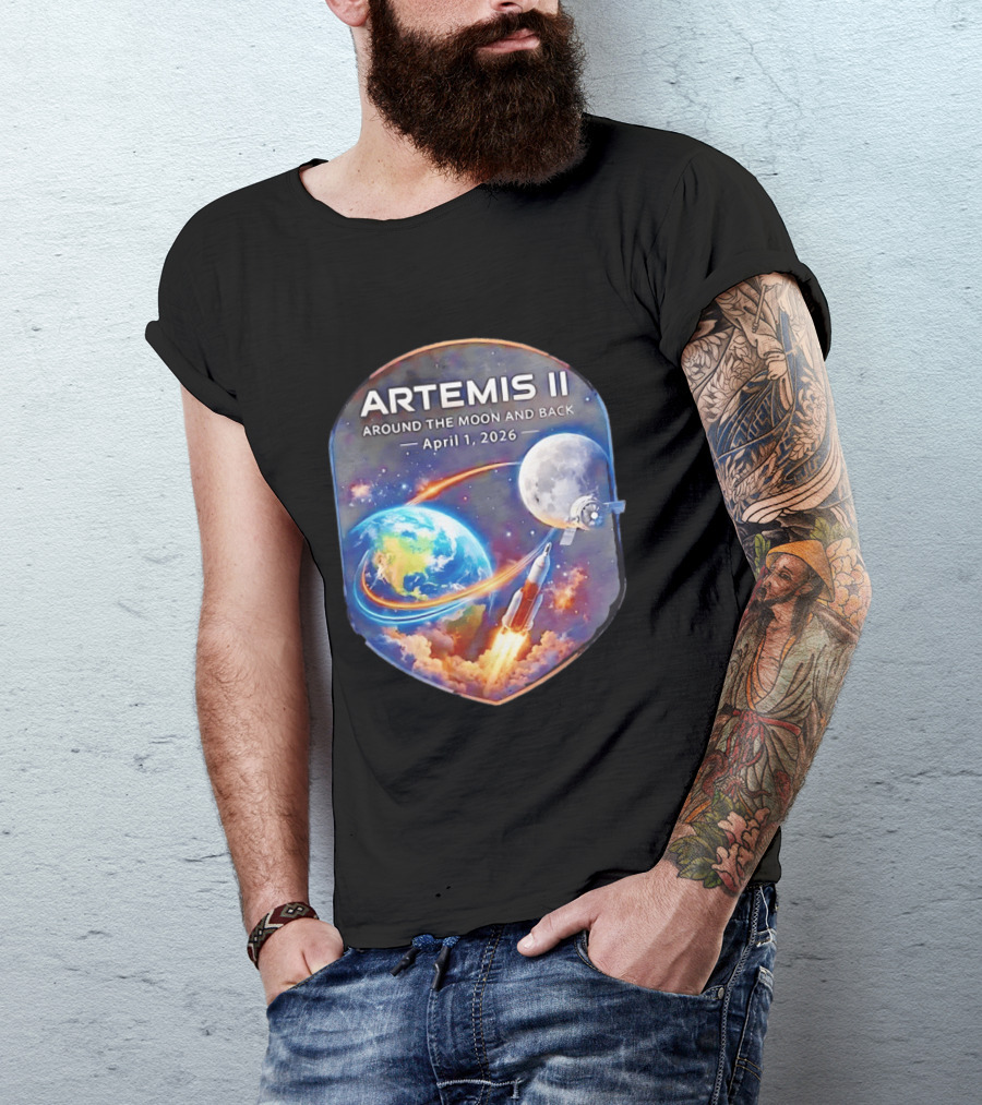 Artemis II Mission April 1 2026 Around The Moon And Back Rocket And Earth T-Shirt