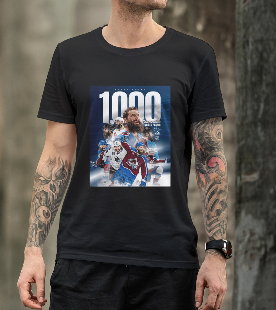Brent Burns 1000 Consecutive NHL Games Played Colorado Avalanche San Jose Sharks T-Shirt