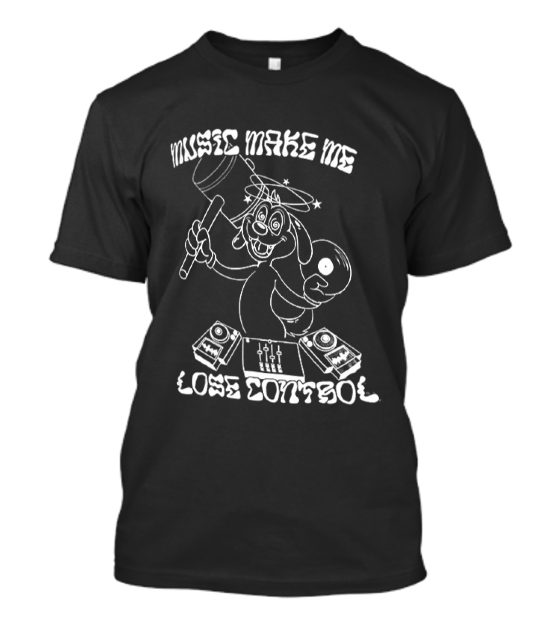 Music Make Me Lose Control Cartoon DJ Rabbit With Vinyl And Keyboard T-Shirt