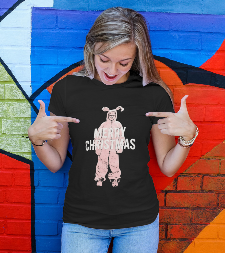 Merry Christmas Ralphie Pink Bunny Costume T-Shirt