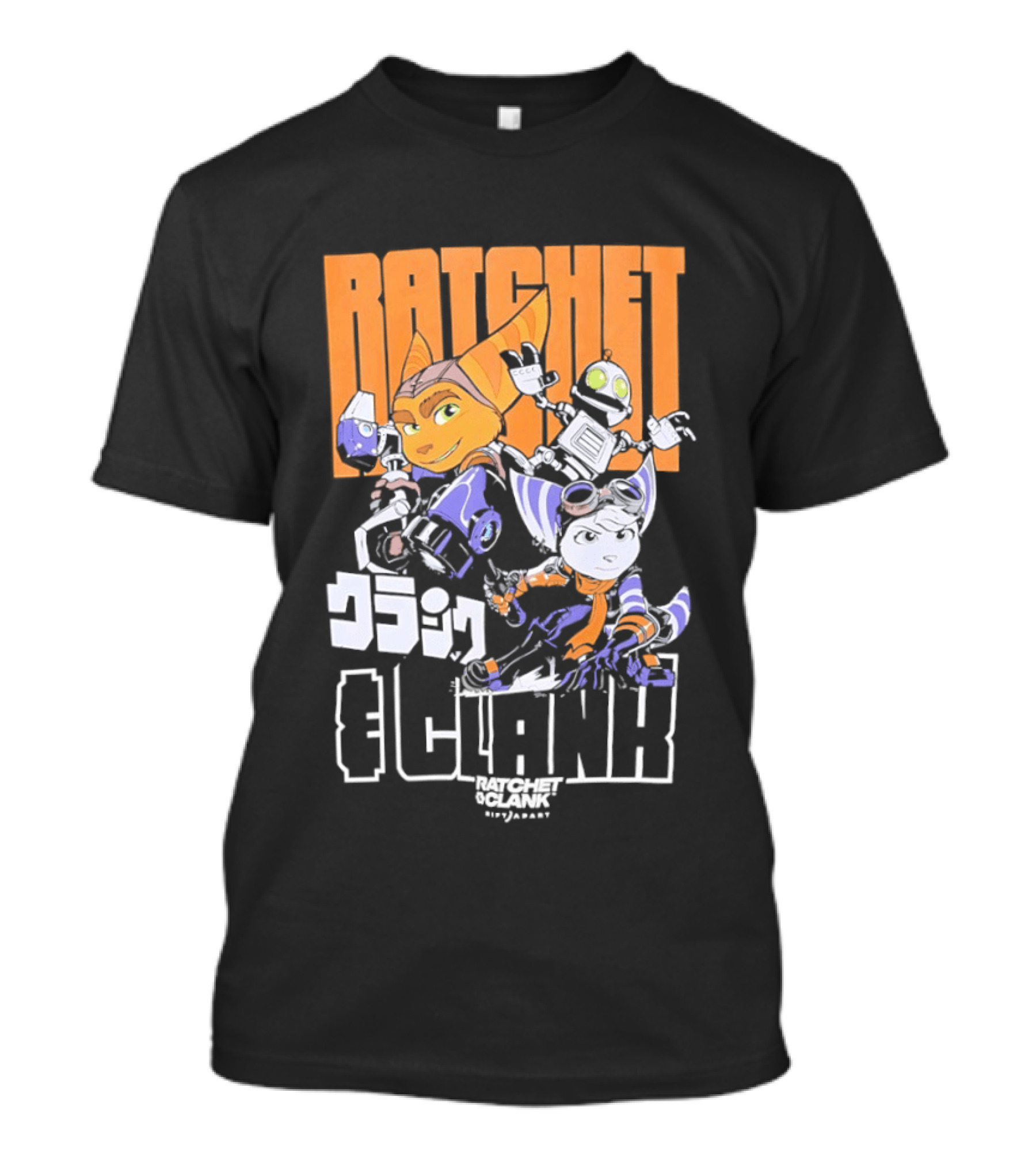 Ratchet And Clank Characters Orange And White Illustration With Japanese T-Shirt