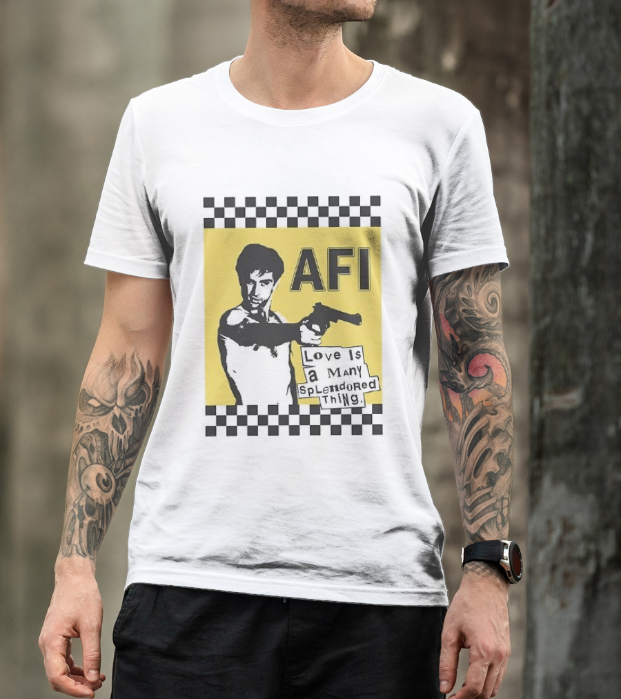 AFI Love Is A Many Splendored Thing Gun Silhouette Checkerboard T-Shirt
