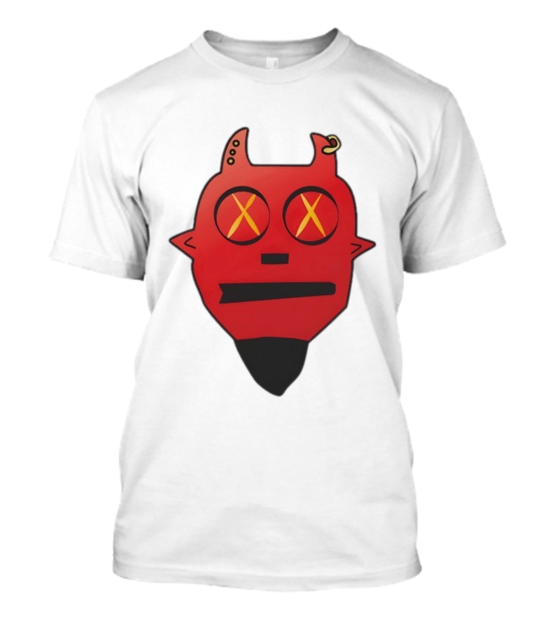 Handsome Devil Red Cartoon Face With Cross Eyes And Earring T-Shirt