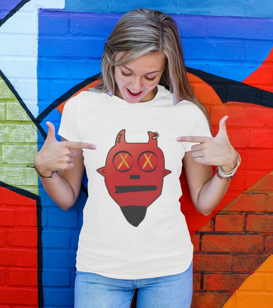 Handsome Devil Red Cartoon Face With Cross Eyes And Earring T-Shirt