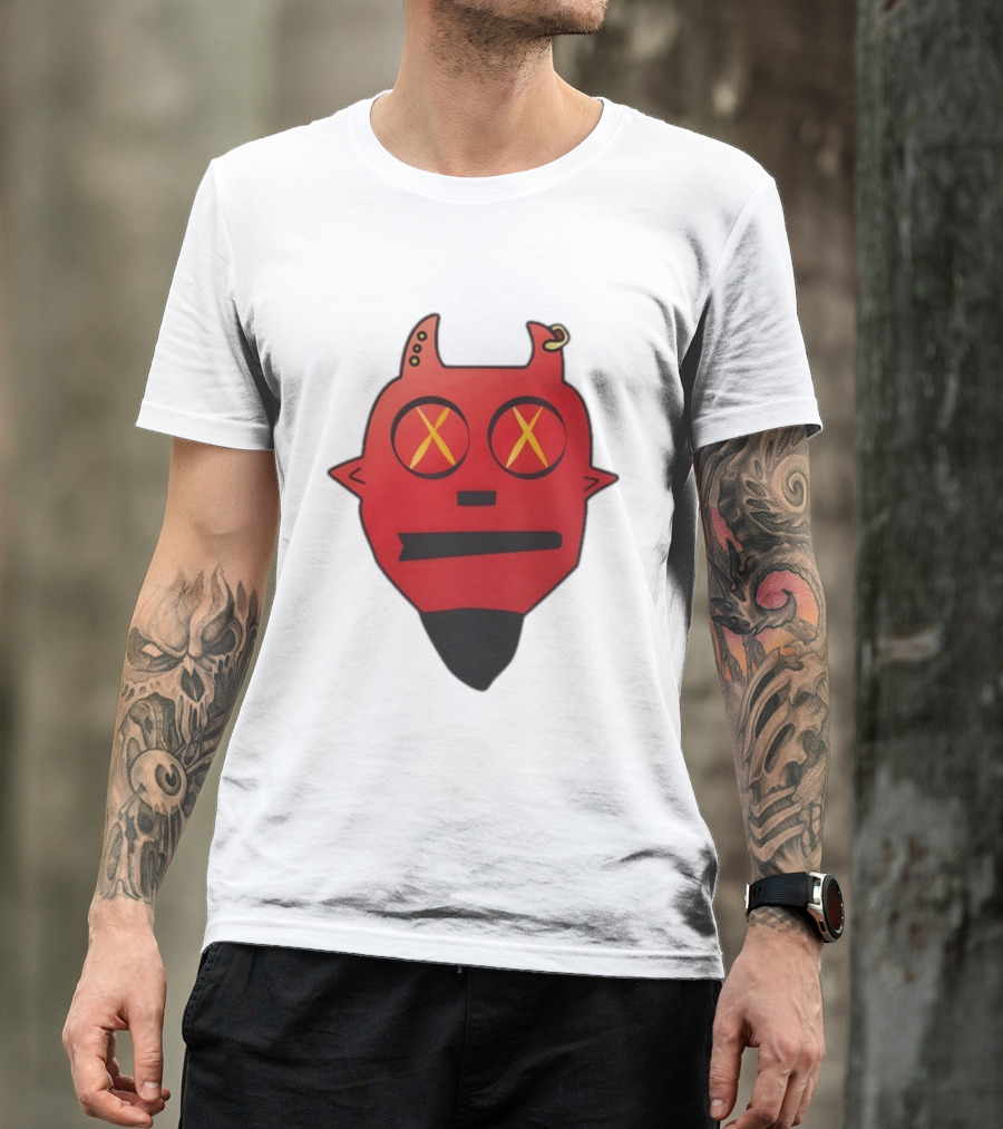 Handsome Devil Red Cartoon Face With Cross Eyes And Earring T-Shirt
