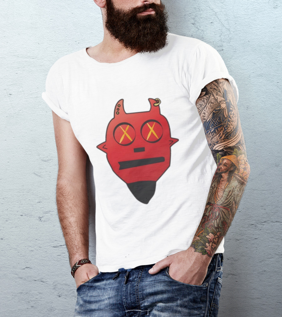 Handsome Devil Red Cartoon Face With Cross Eyes And Earring T-Shirt