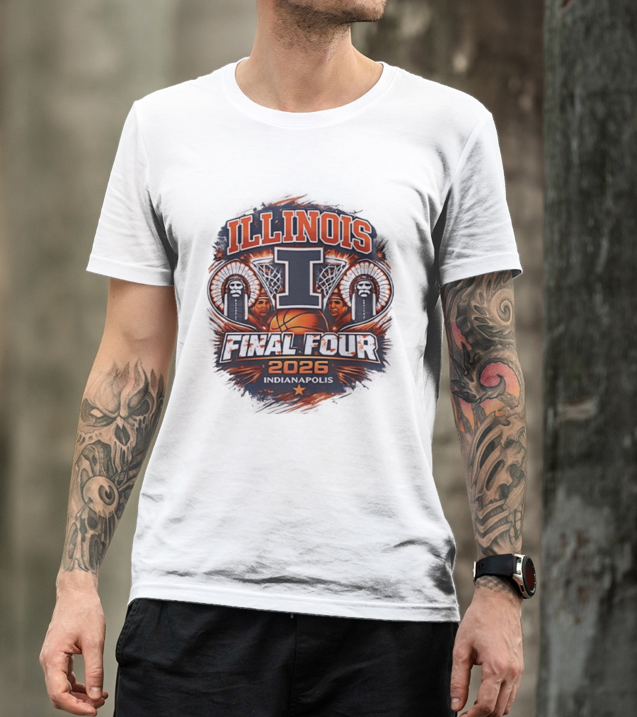 Illinois Fighting Illini Basketball Final Four 2026 Indianapolis Iconic I Logo And Native American T-Shirt