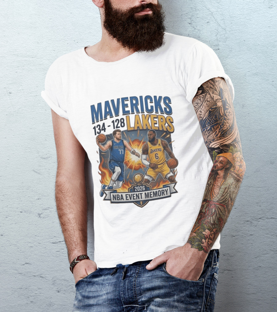 Mavericks 134 Lakers 128 NBA 2026 Event Memory T-Shirt