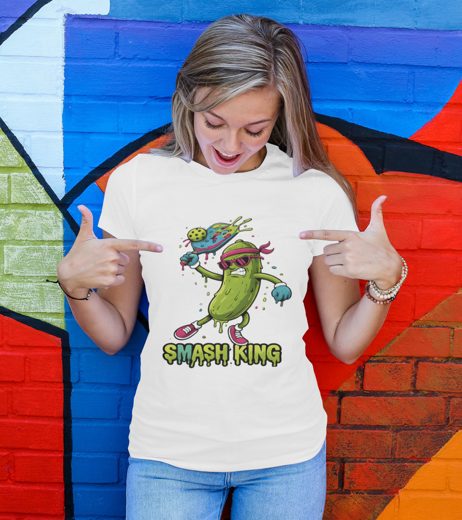 Smash King Pickleball Pickle Character With Paddle And Ball T-Shirt