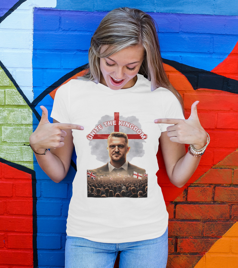 Unite The Kingdom Tommy Robinson England Flag Crowd T-Shirt