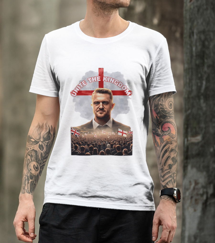 Unite The Kingdom Tommy Robinson England Flag Crowd T-Shirt