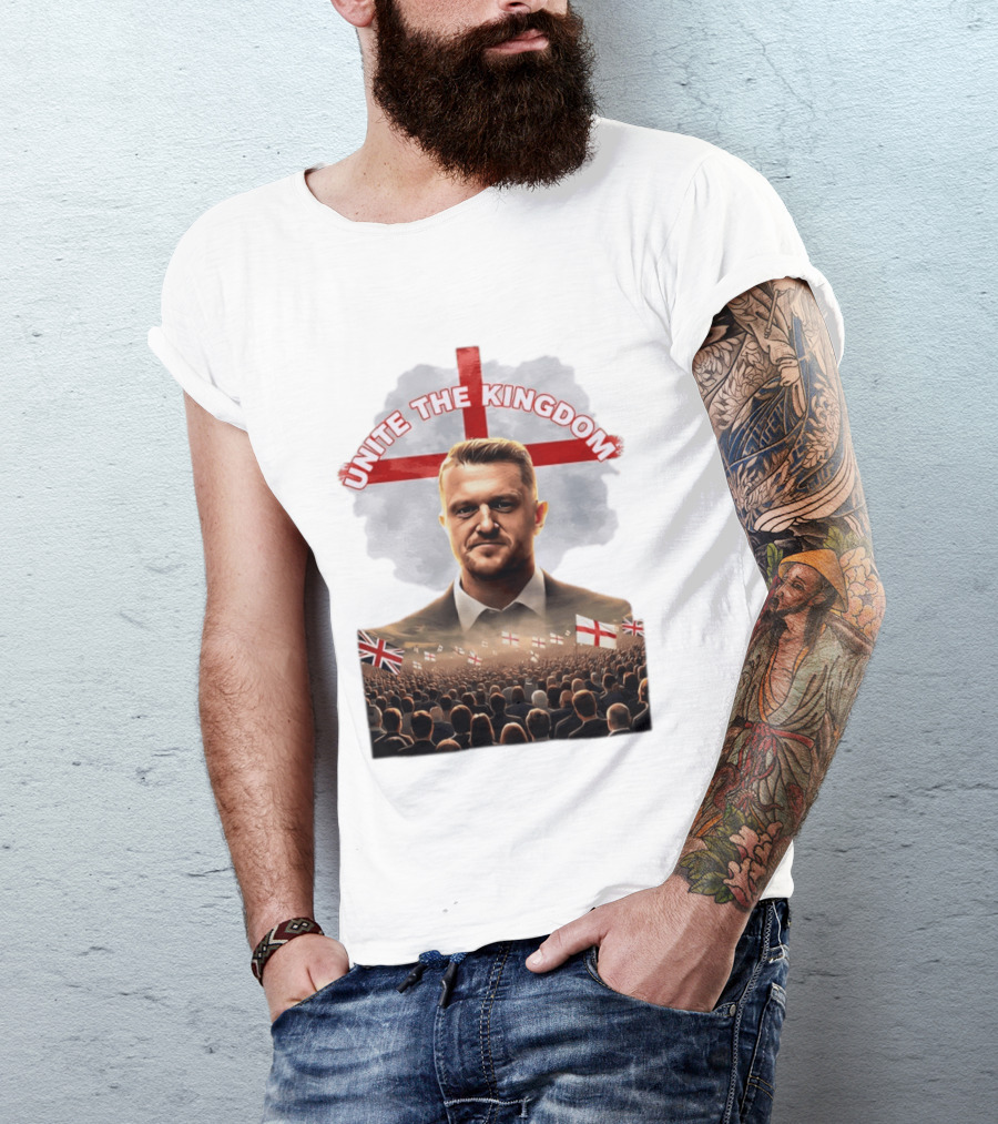 Unite The Kingdom Tommy Robinson England Flag Crowd T-Shirt