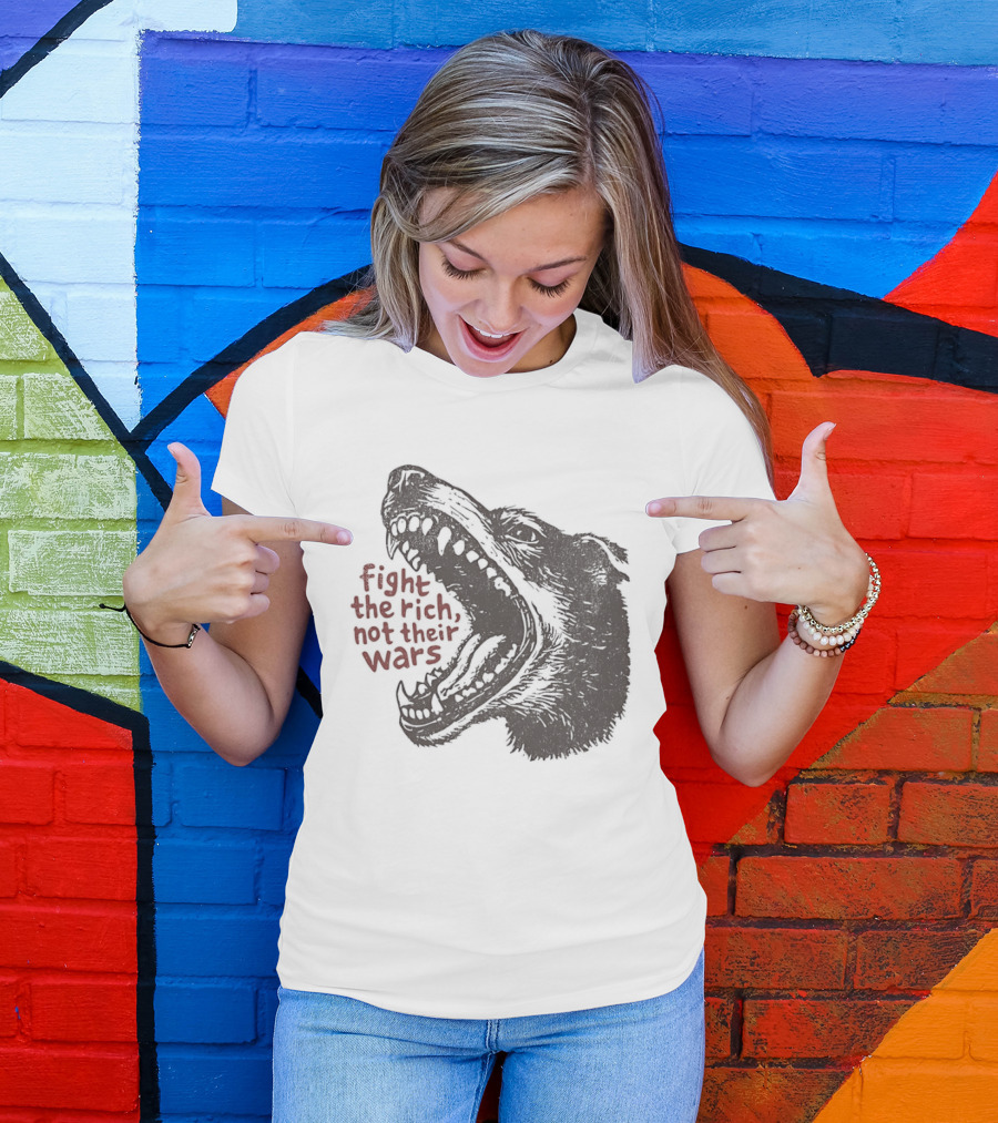 Fight The Rich Not Their Wars Wolf Scream T-Shirt