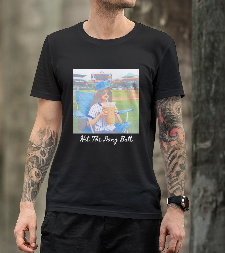 Barbie Ballfield Dark Hit The Dang Ball Baseball Stadium Scene With Player And Large Drink T-Shirt