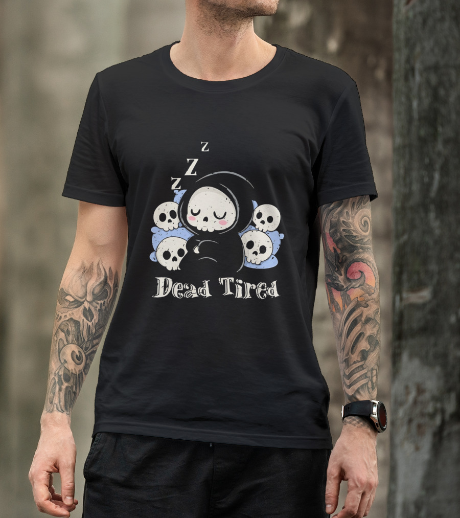 Grim Reaper Sleeping Among Skulls Dead Tired With ZZZ T-Shirt