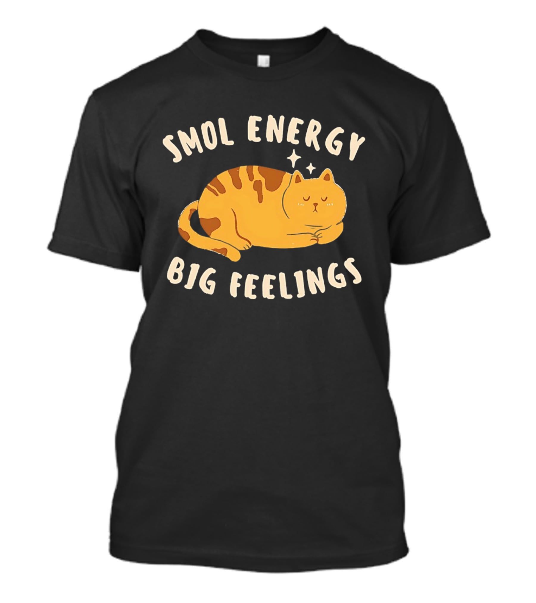 Smol Energy Big Feelings Cat Illustration With Sleepy Kitty Vibes T-Shirt