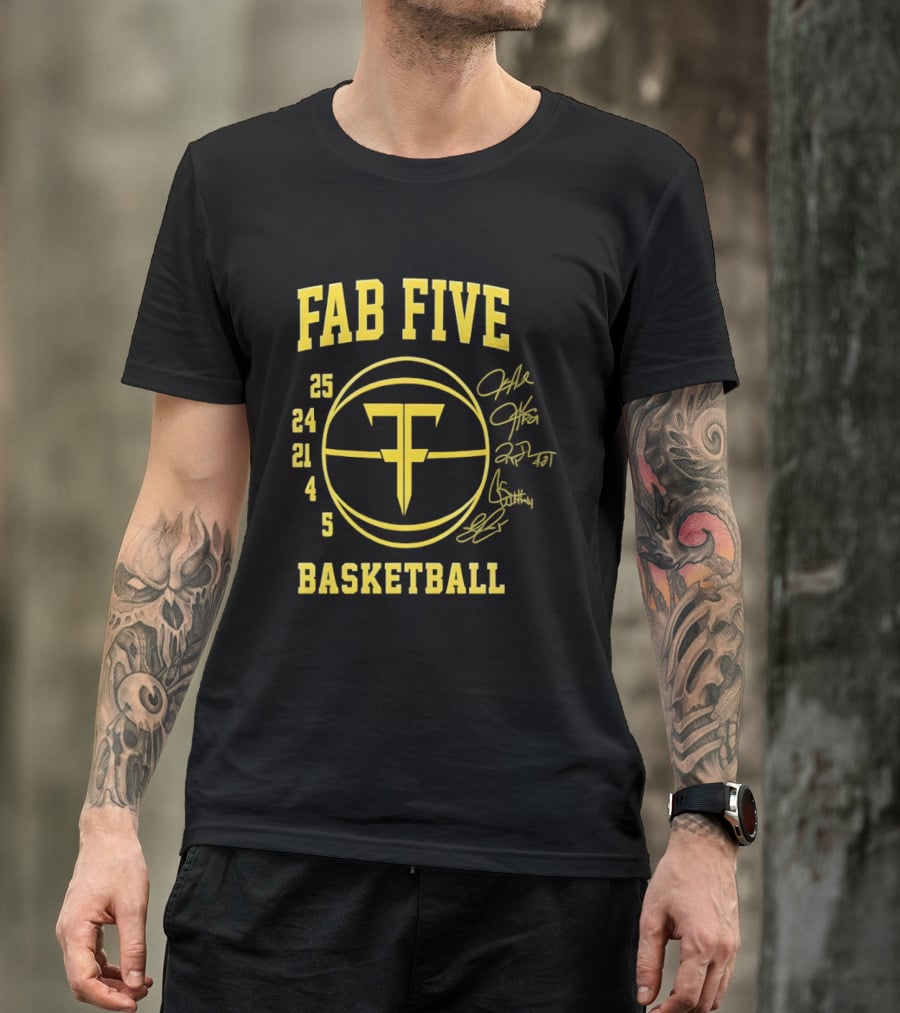Fab Five Basketball Chris Webber Jalen Rose Juwan Howard Jimmy King Ray Jackson Signatures T-Shirt