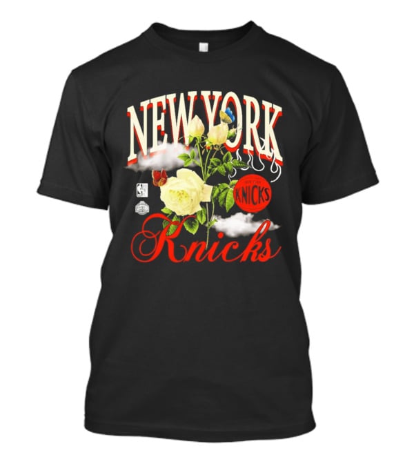 New York Knicks Floral Art With Butterflies And Roses T-Shirt