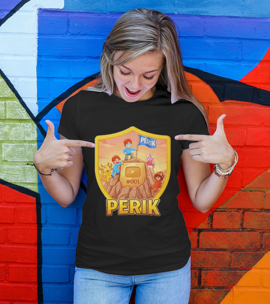 Perik #001 Cartoon Characters On Mountain With YouTube Play Button Image T-Shirt