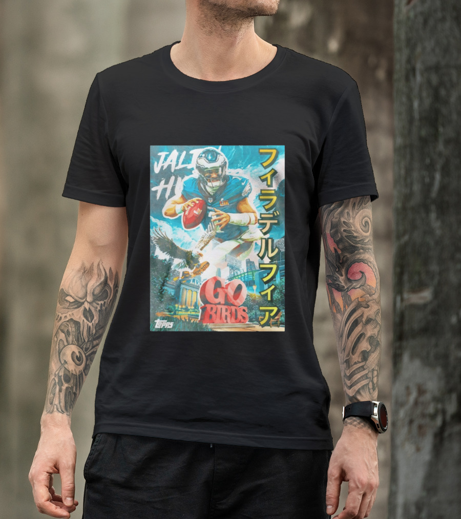 Jalen Hurts Philadelphia Eagles Go Birds Japanese Text Topps T-Shirt
