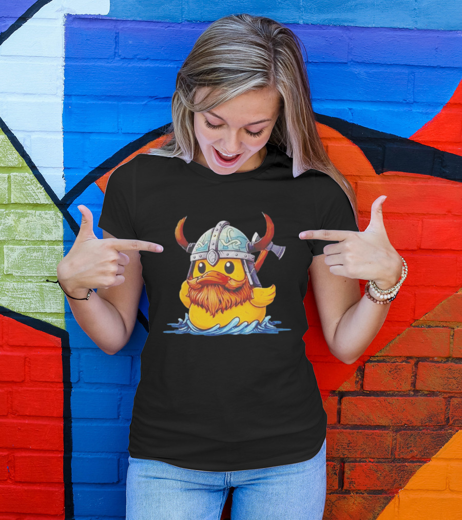 Viking Warrior Rubber Duck With Horned Helmet And Axe T-Shirt