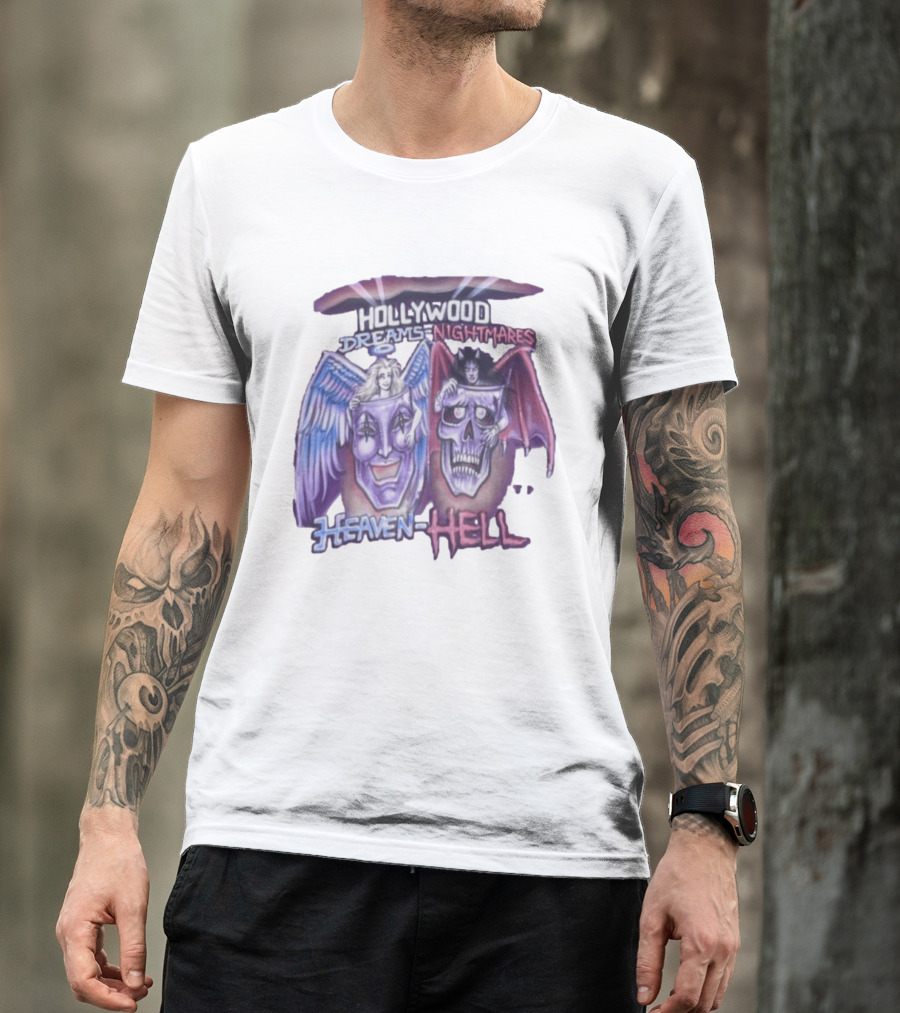 Hollywood Dreams Nightmares Heaven Hell Angel And Demon Skulls T-Shirt