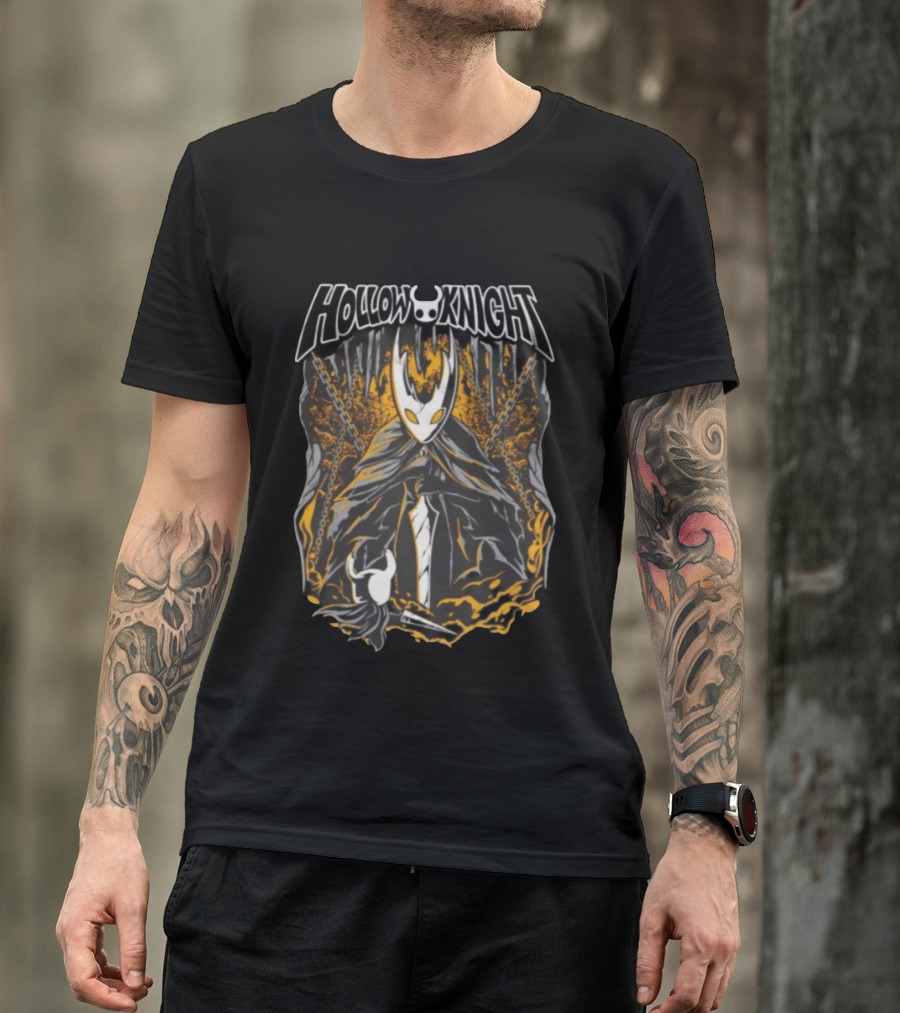 Hollow Knight Video Game Character In Dark Cave With Chains And Cloak T-Shirt