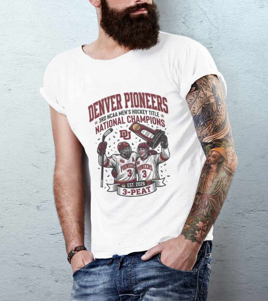 Denver Pioneers 3rd NCAA Men's Hockey Title National Champions 1985 1996 3 Peat T-Shirt