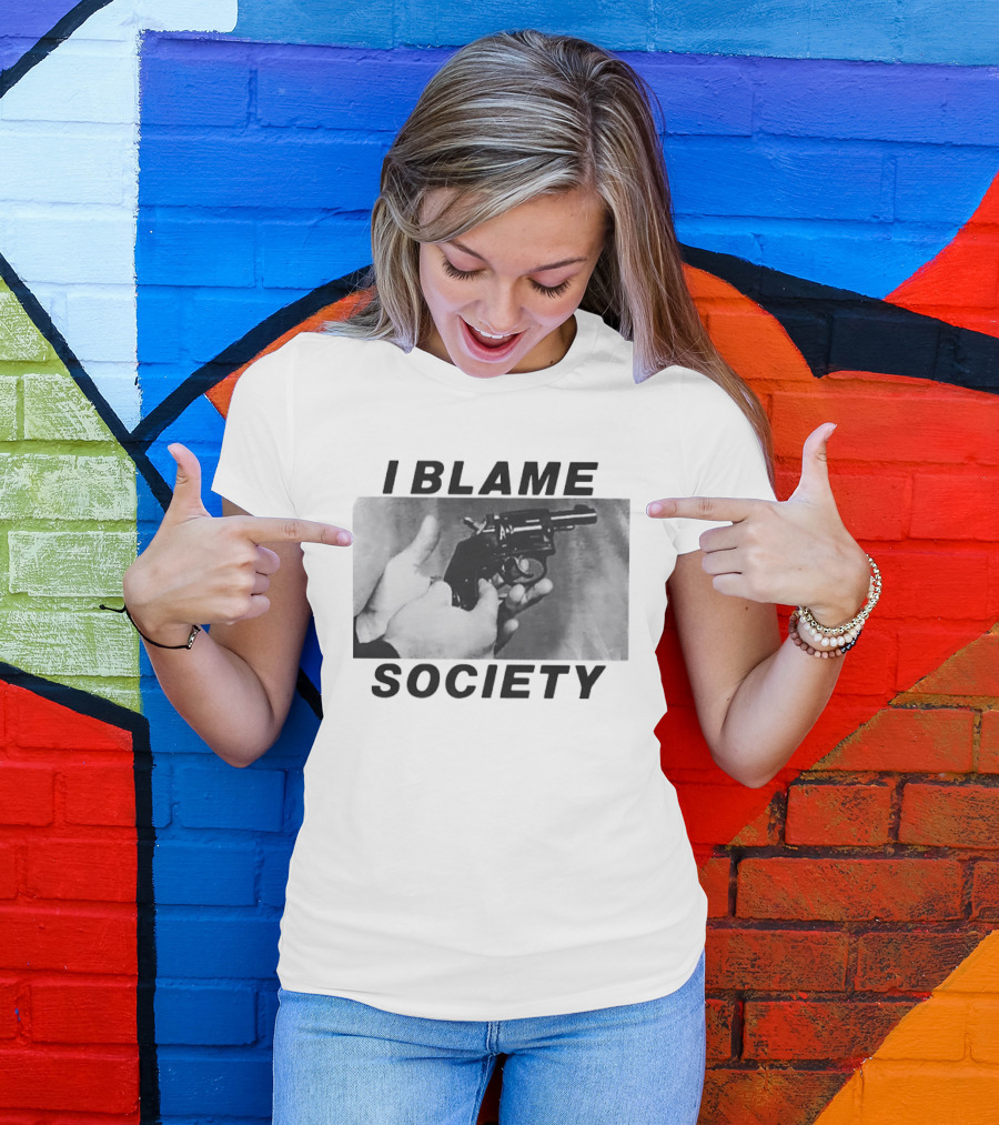 I Blame Society 1990 Totally Fucked Up Gun Image T-Shirt