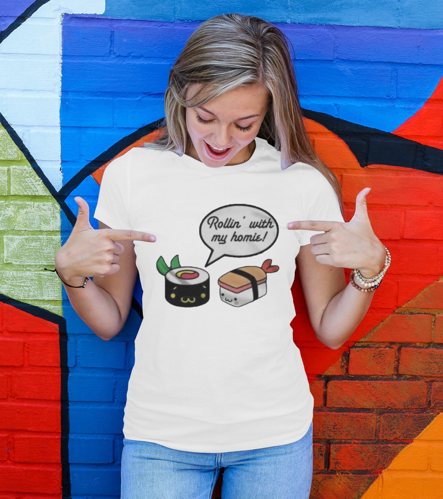 Kawaii Sushi Rollin With My Homie Cute Sushi Cartoon Characters T-Shirt