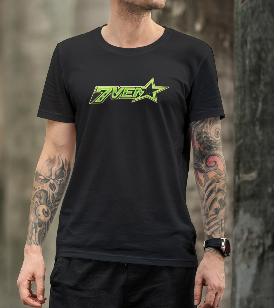 7Ven Star Neon Green Black Bold Lettering T-Shirt
