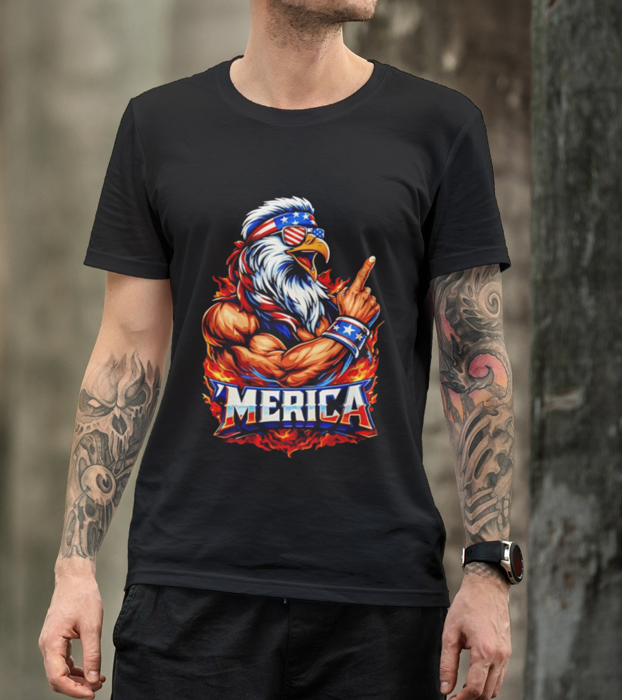 Patriotic Mullet Eagle 'Merica USA Flag Bandana And Sunglasses T-Shirt