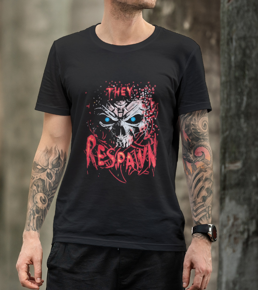 They Respawn Skull Blue Eyes Graffiti T-Shirt