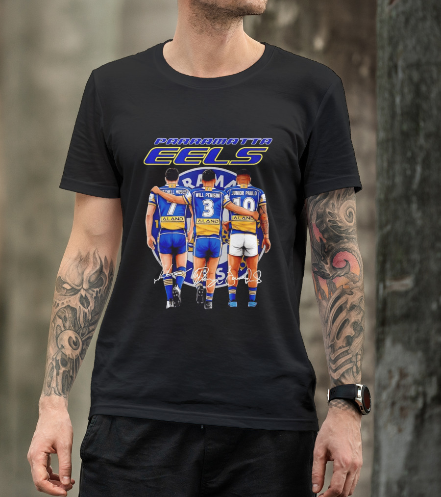 Parramatta Eels Mitchell Moses Will Penisini Junior Paulo Signatures T-Shirt